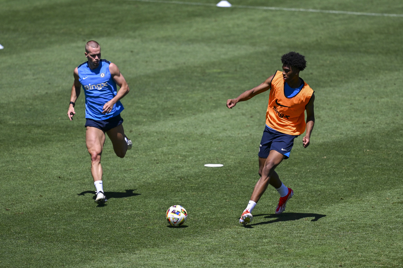 Josh Acheampong in pre-season training with Chelsea.