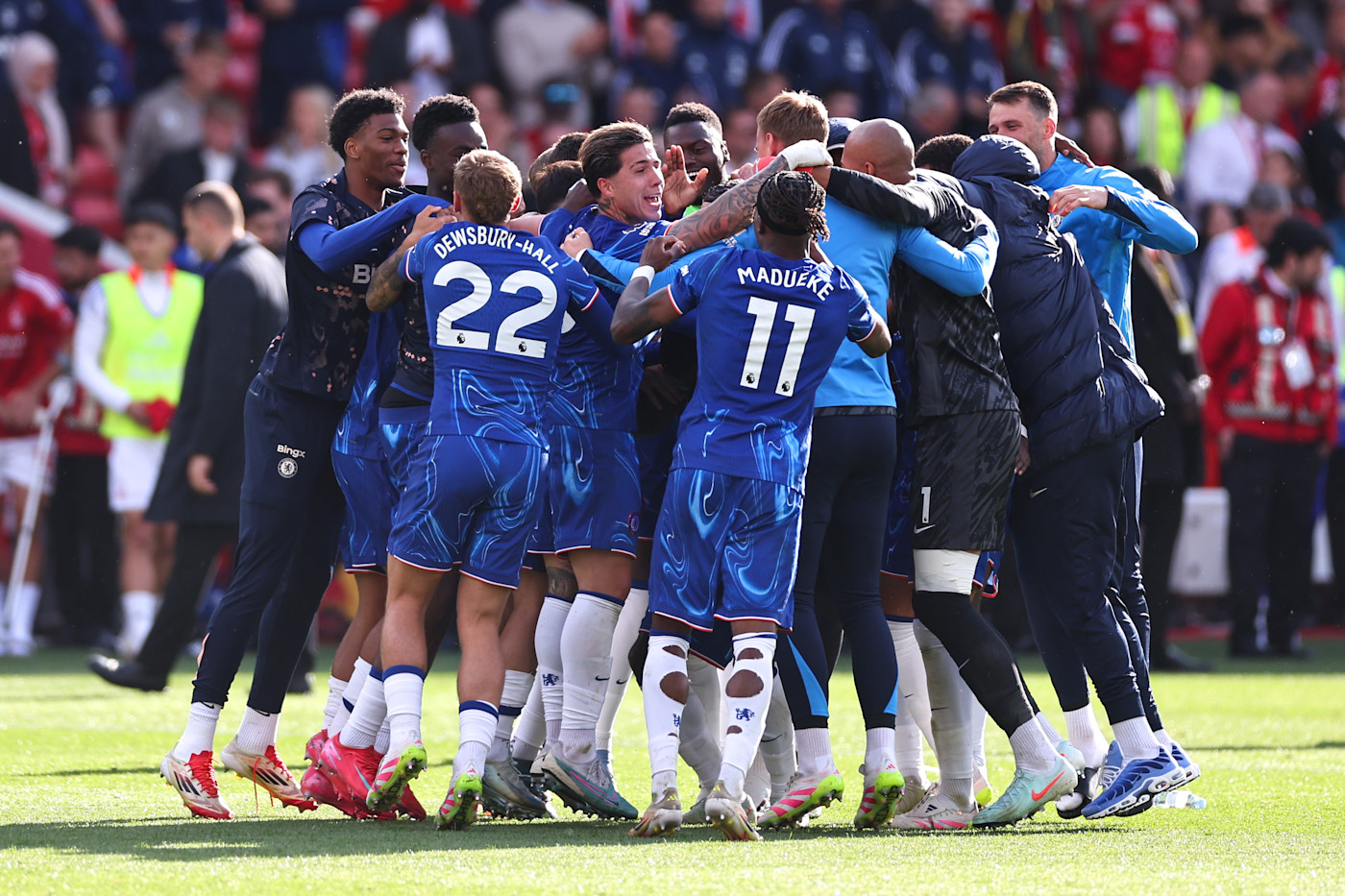 The Blues celebrate sealing a top-four finish on the final day of the 2024/25 Premier League season