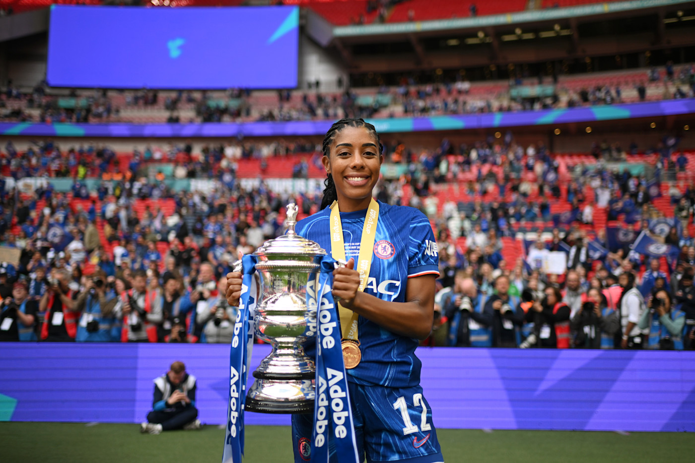 Ashley Lawrence with the Women's FA Cup trophy we won in May