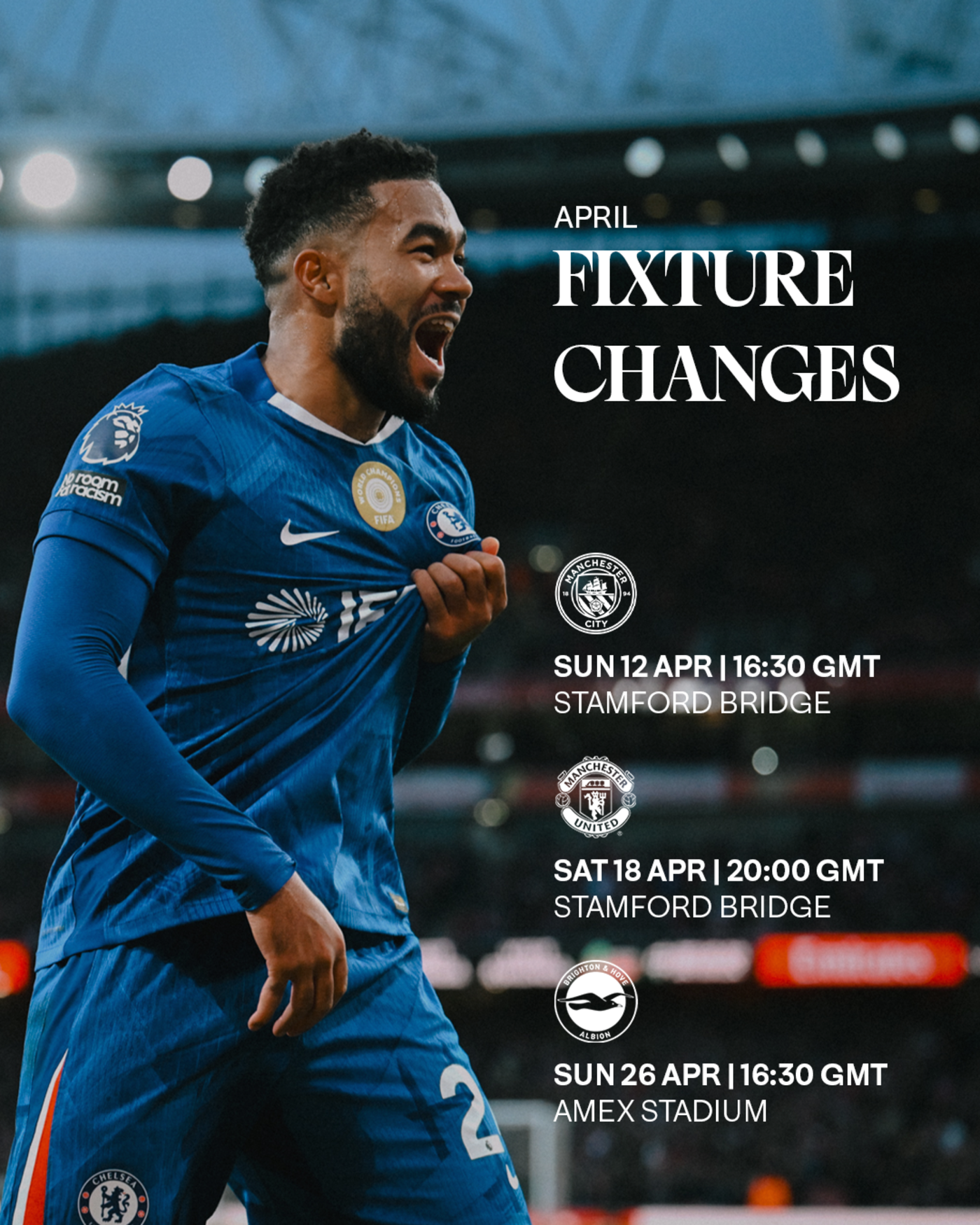 Chelsea's PL fixtures in April! 🔵