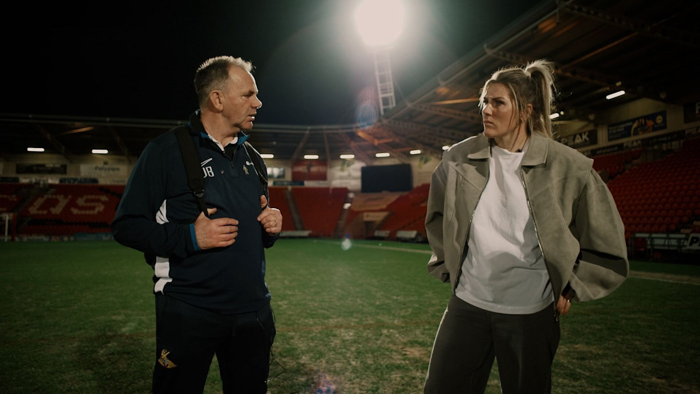 Millie goes back to talk to her former Doncaster Rovers Belles coach John Buckley in the documentary