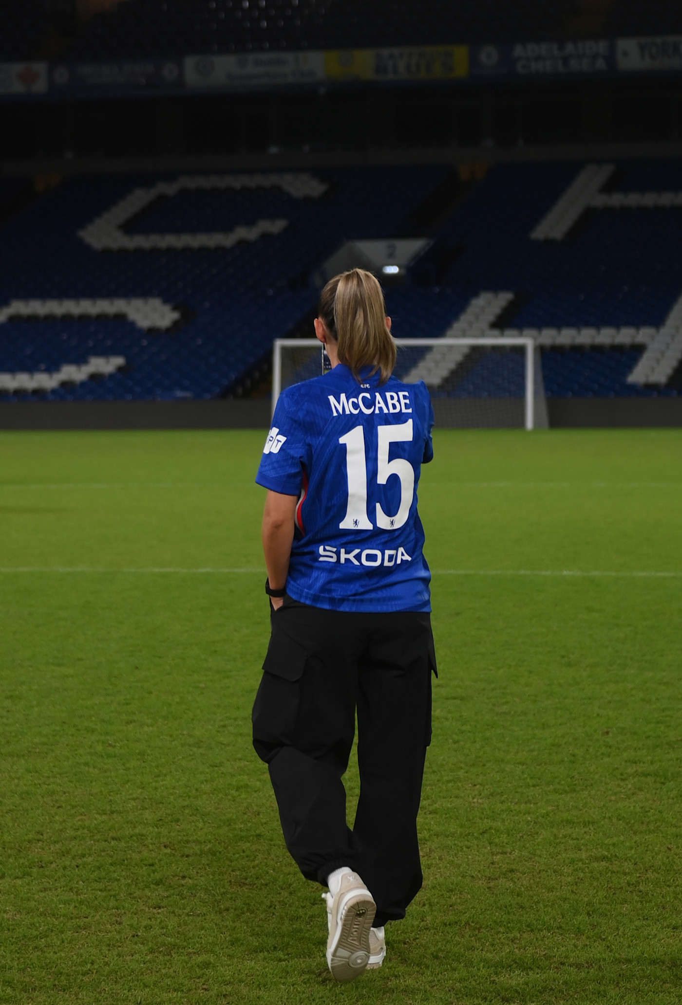 Katie McCabe takes in Stamford Bridge for the first time as a Chelsea player